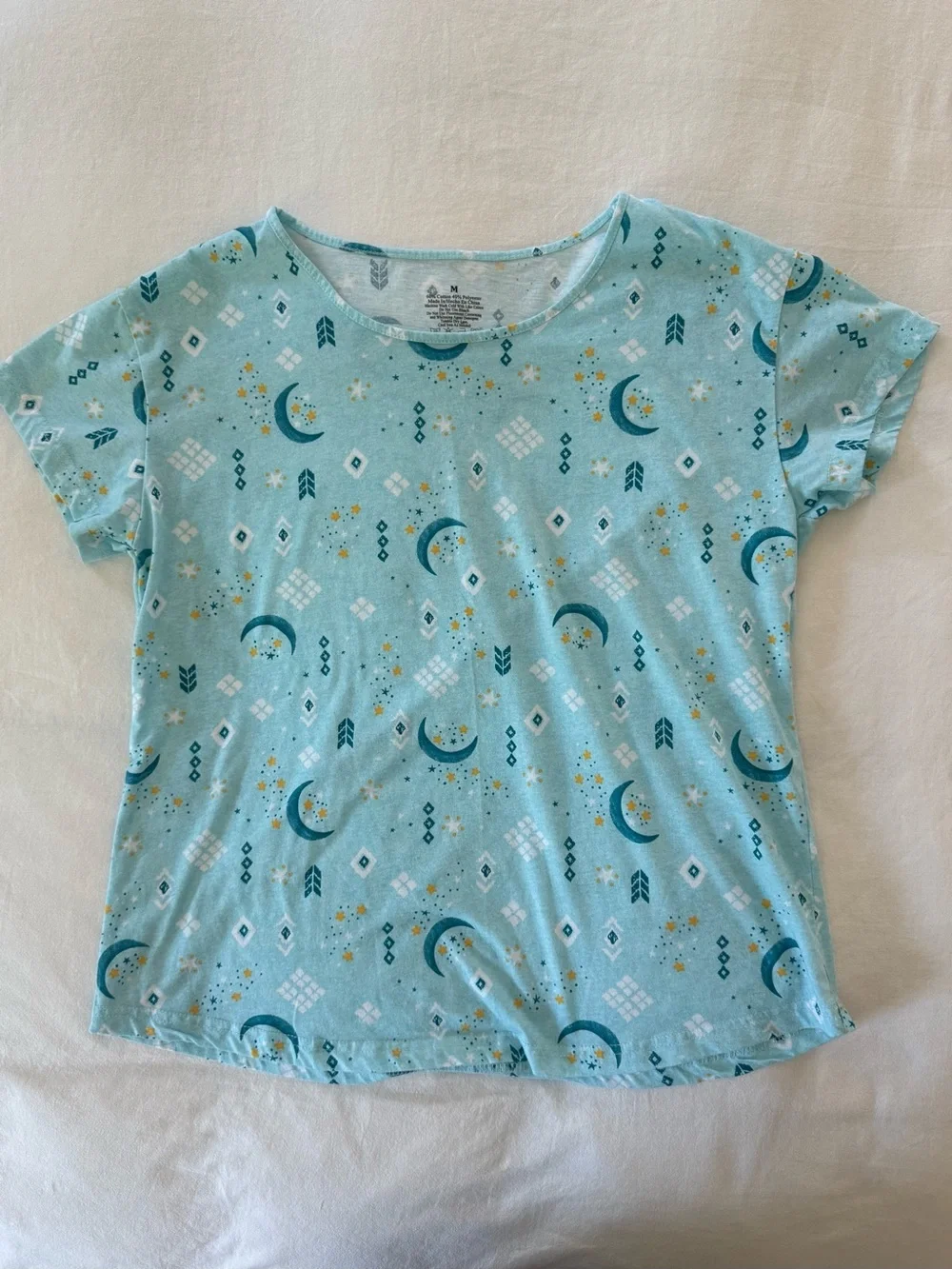 ✨ Pajama Set Blue Moon Stars Short Sleeve Cropped Capri Lounge PJs Size M
